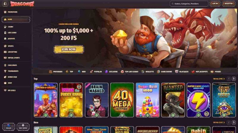 Dragonia Casino fantasy themed interface